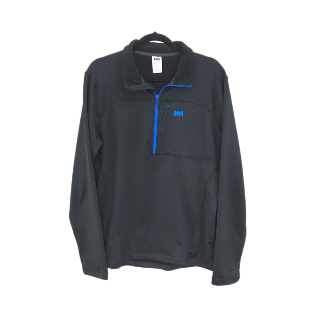 Helly Hansen Black 1/4 Zip Pullover Long Sleeve Shirt Logo Zip Pocket Size L